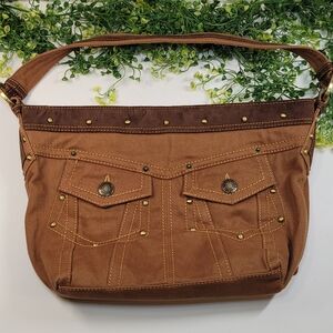 TOMY HILFIGER Elegant Brown Shoulder Bag with Gold Details...